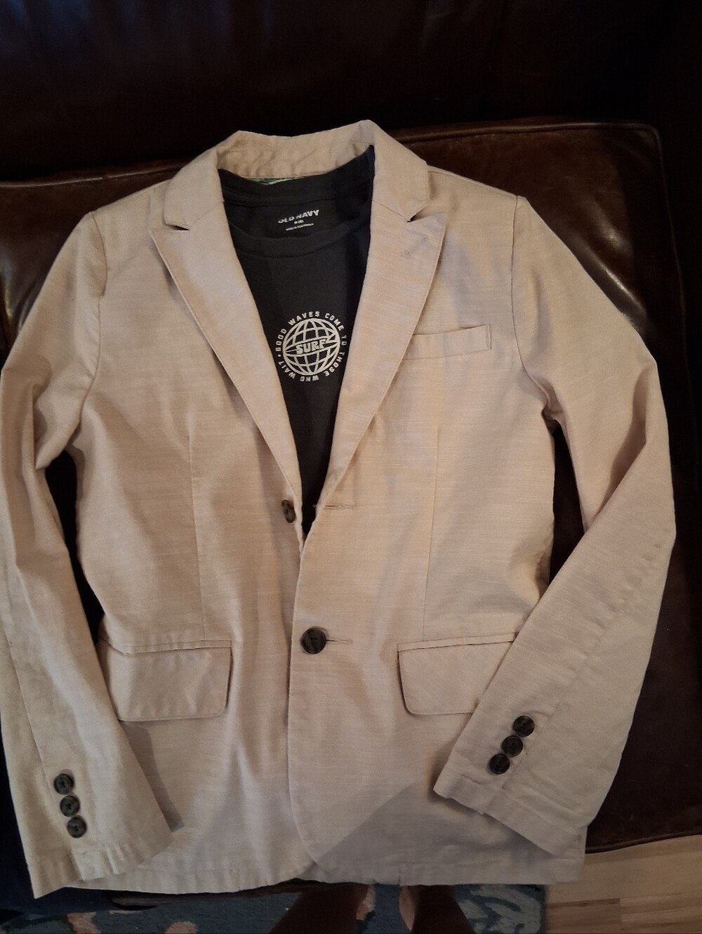 Old Navy Bone Beige Single-Breasted Blazer for a Pre Teen. Little Guy dress coat